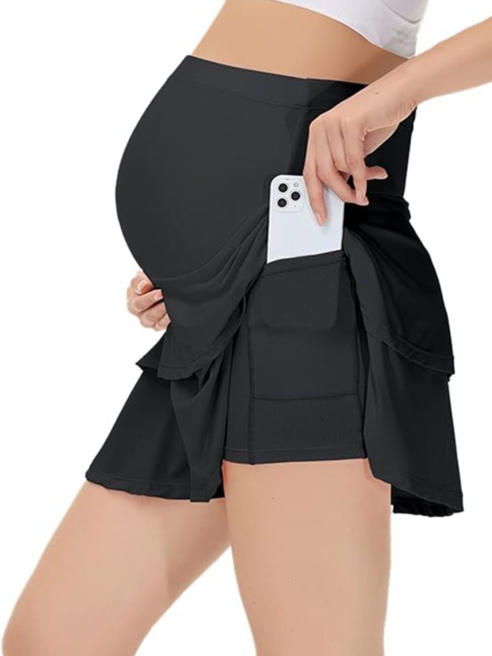 Maternity Tennis Golf Skort with built in shorts-Black